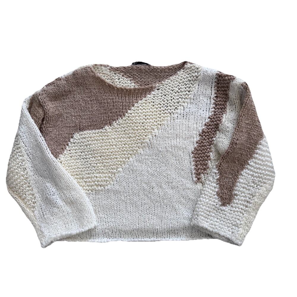 Zara Soft Colorblock Wave Chunky Knit Womens Sweater L EUC Boho
